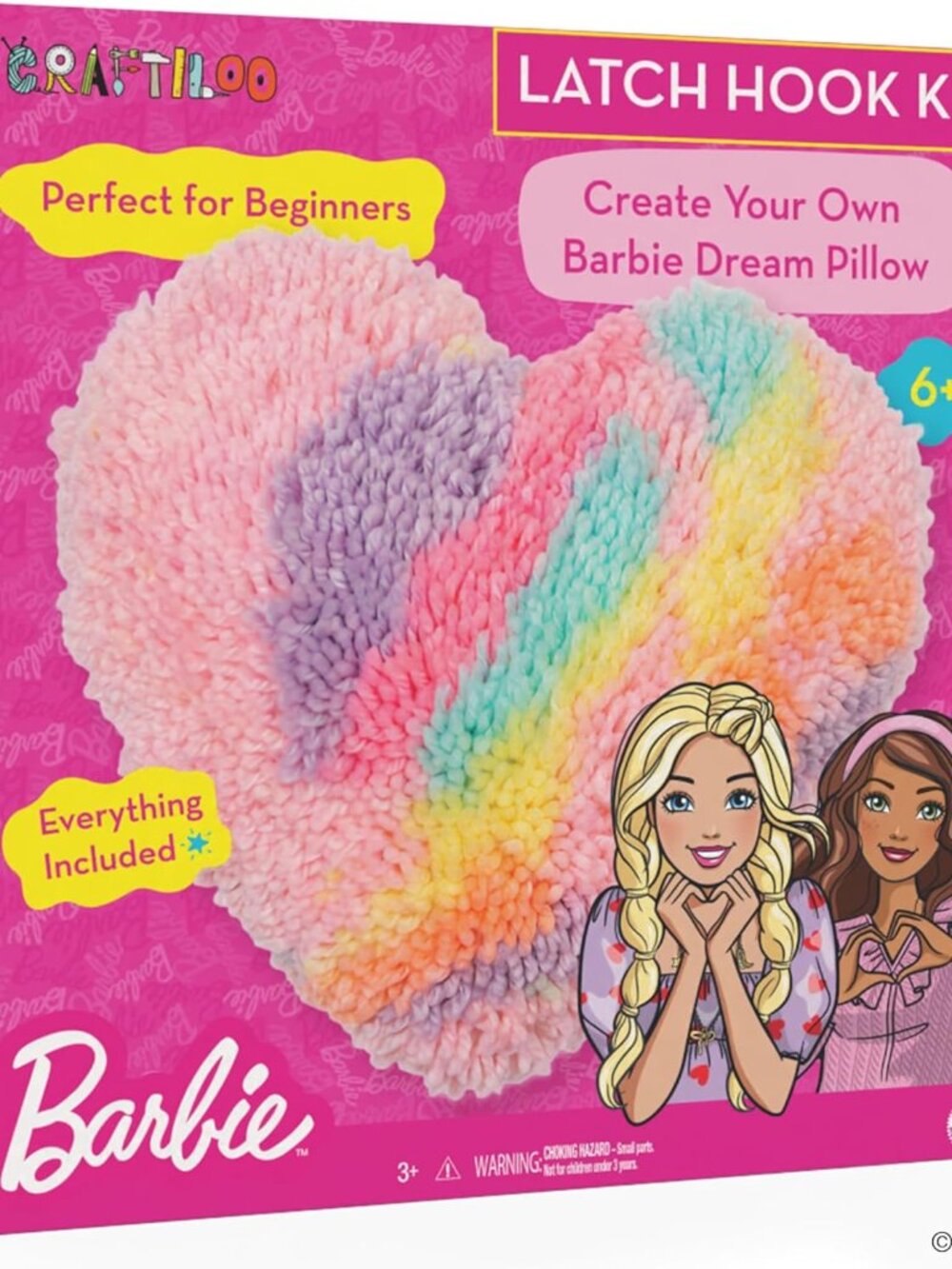 Barbie Latch Hook Kit for Kids Ages 6-12 - DIY Pillow Craft with Precut Yarn